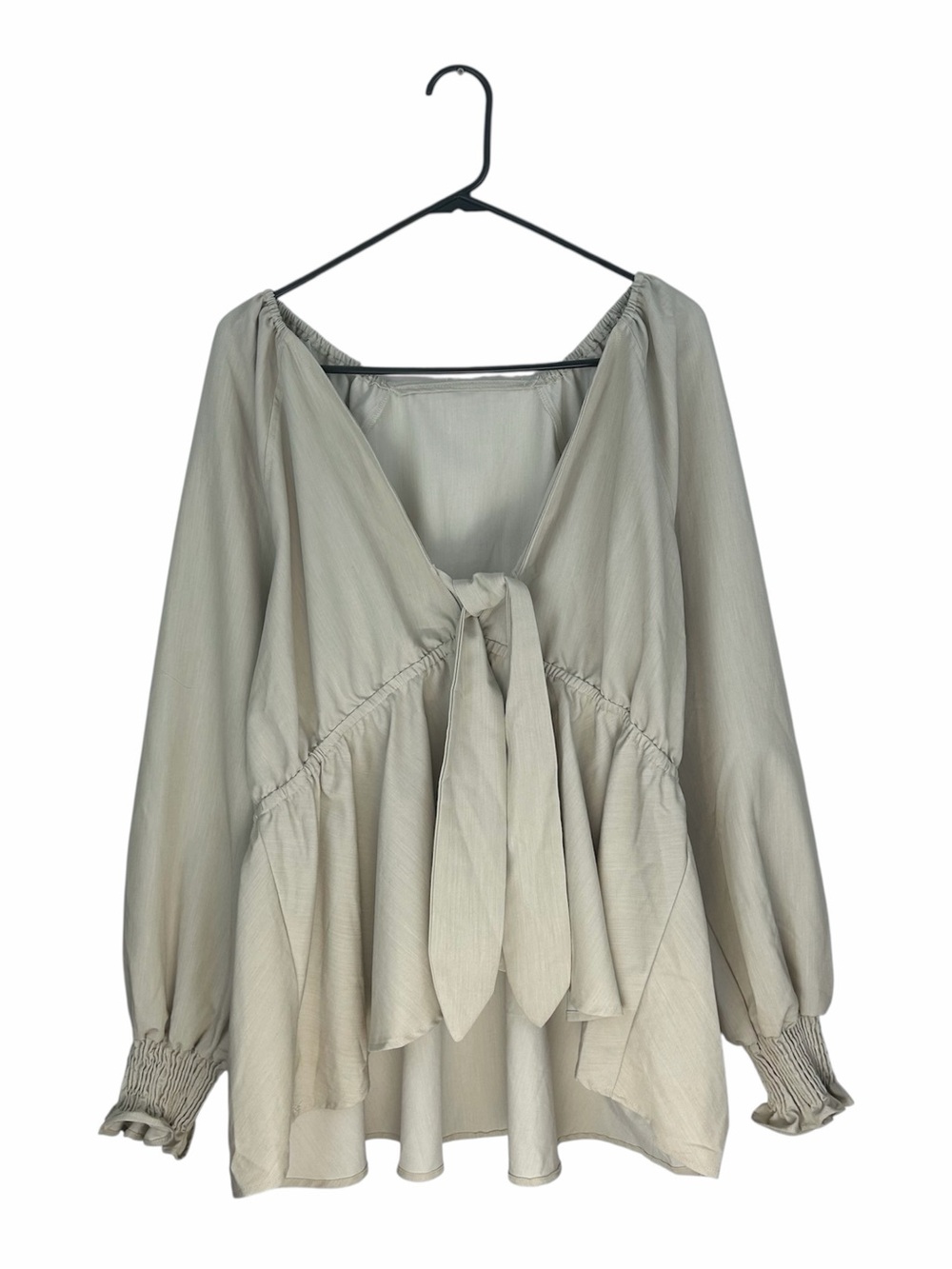 Women’s Blouse Top Long Sleeve Light Sage Tie Front Plus Size XXL
